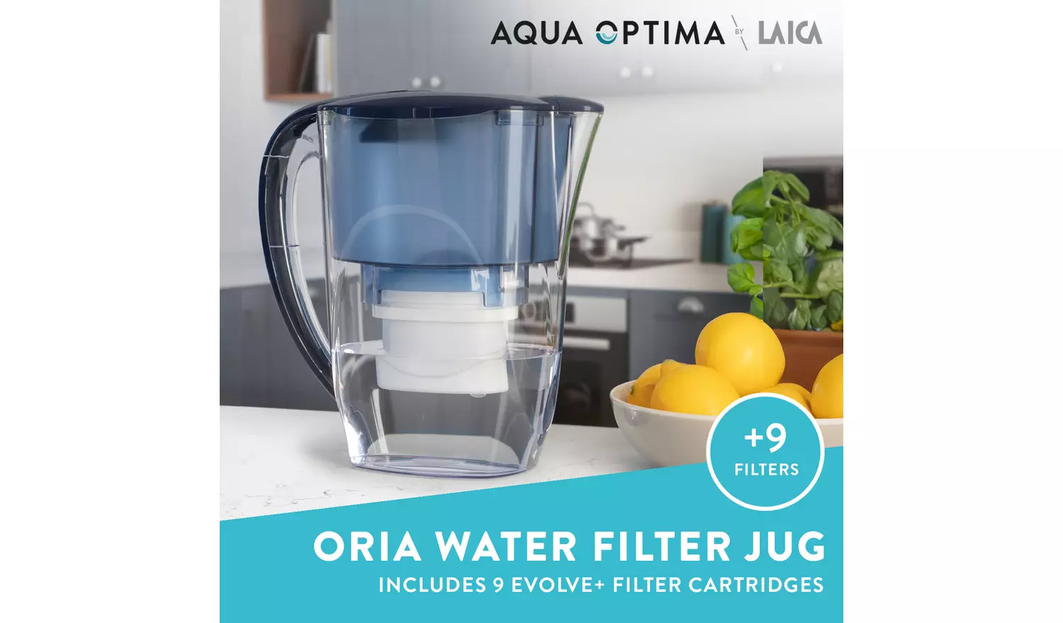 Aqua Optima Oria Water Filter Jug with 9 Filter Cartridges