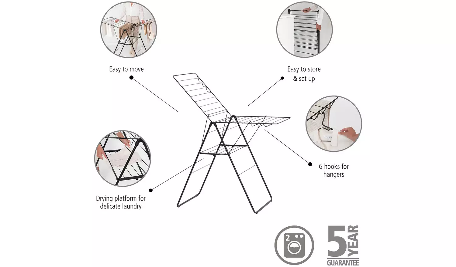 Brabantia 20m Hang On Clothes Airer - Black