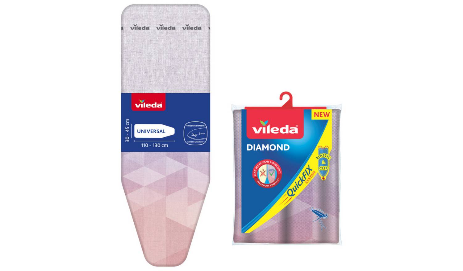 Vileda Diamond 130 x 45cm Ironing Board Cover - Pink & Grey