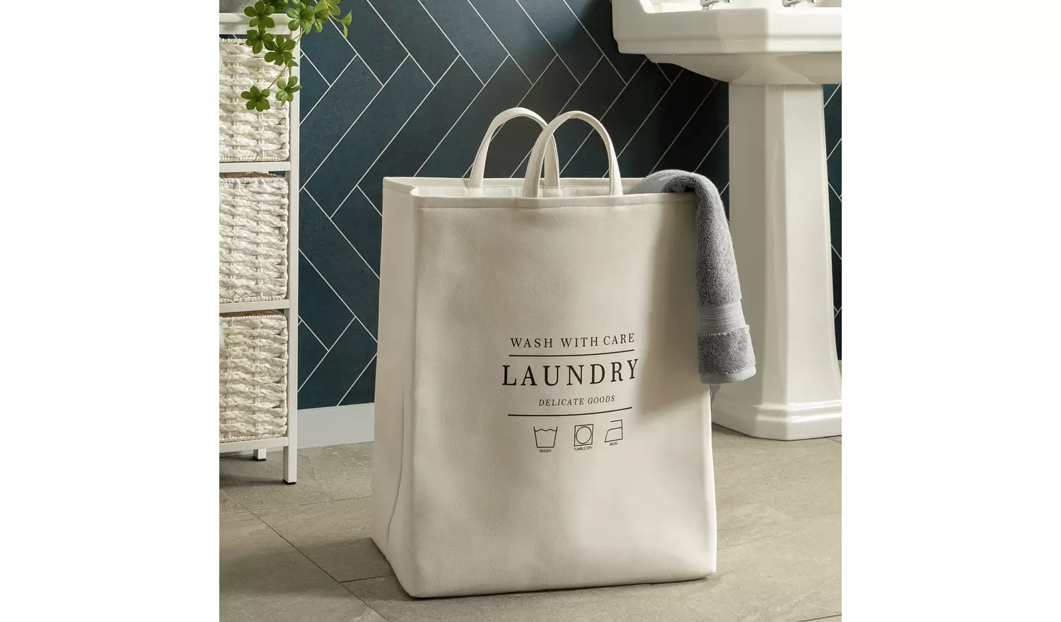 Argos Home 75 Litre Cotton Collapsible Laundry Bag - Cream