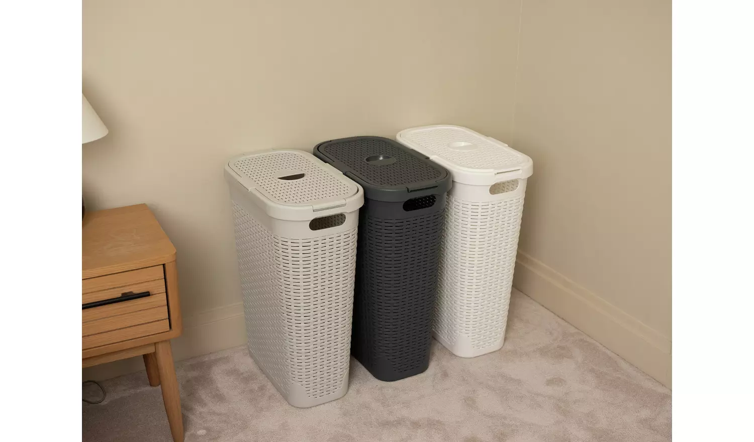 Addis 40 L Slimline Laundry Basket - Light Grey