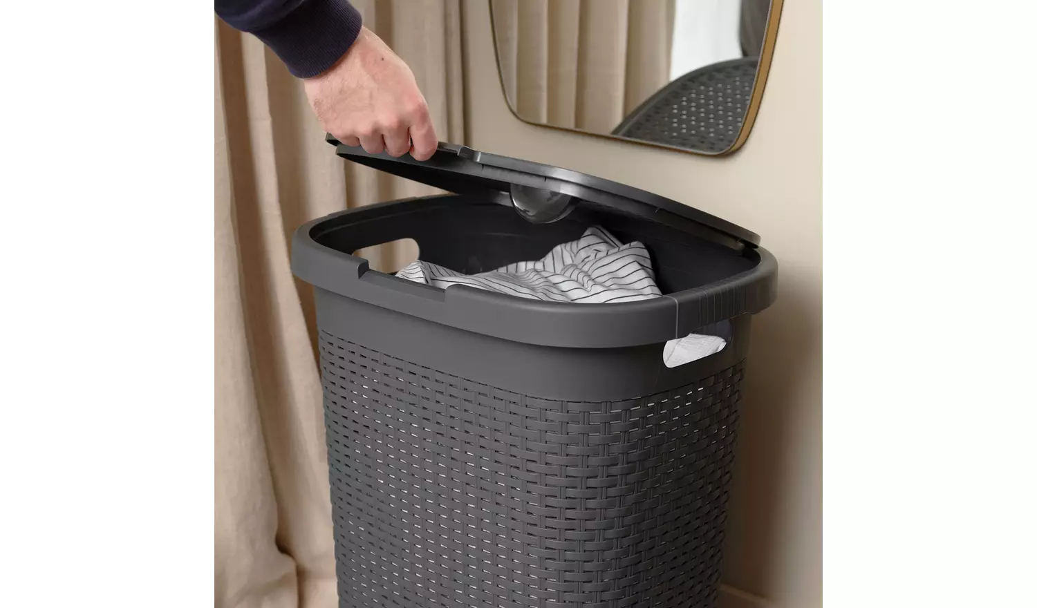 Addis Rattan 50 Litre Laundry Basket - Charcoal
