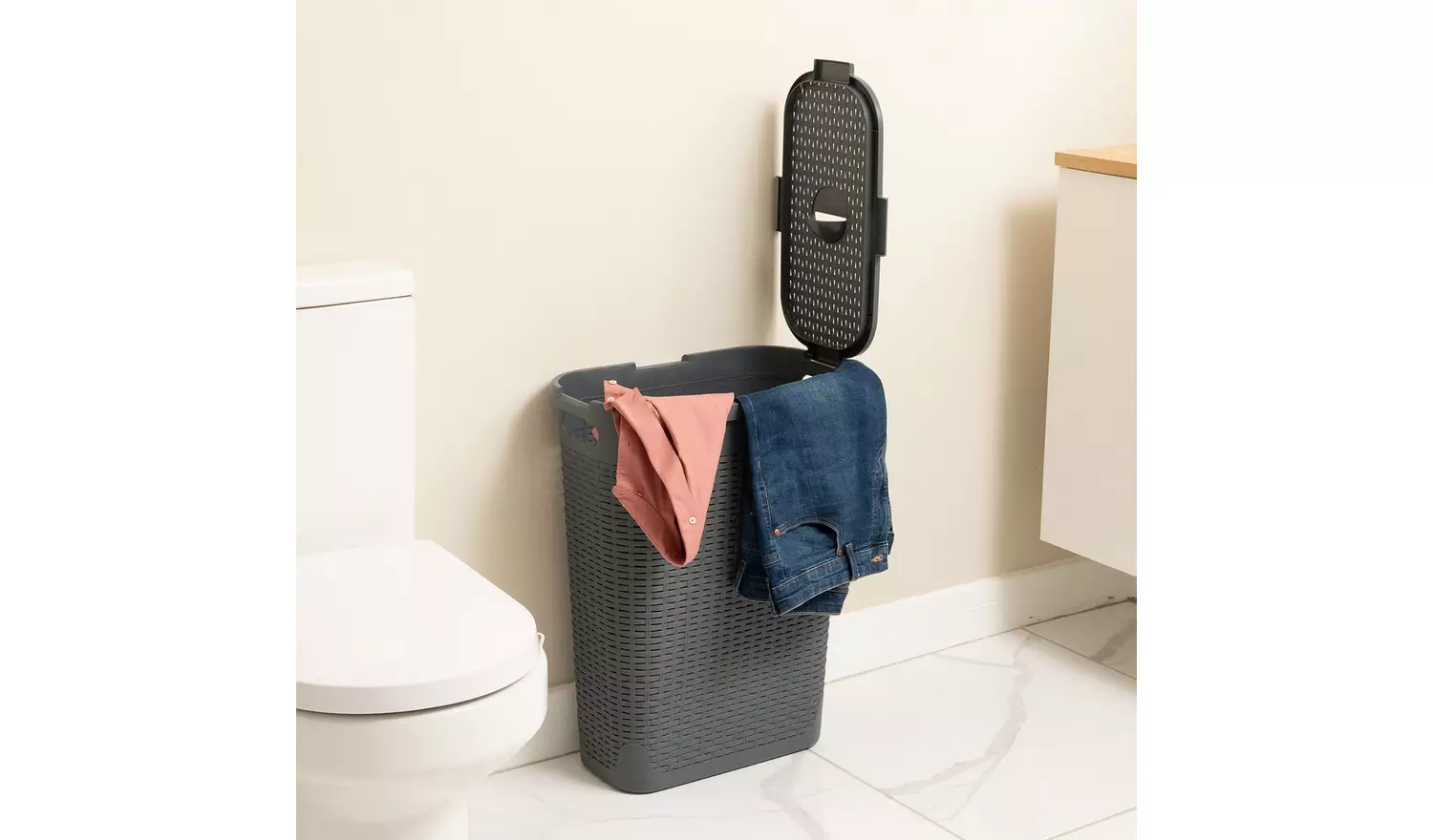Addis 40 L Slimline Laundry Basket - Dark Grey