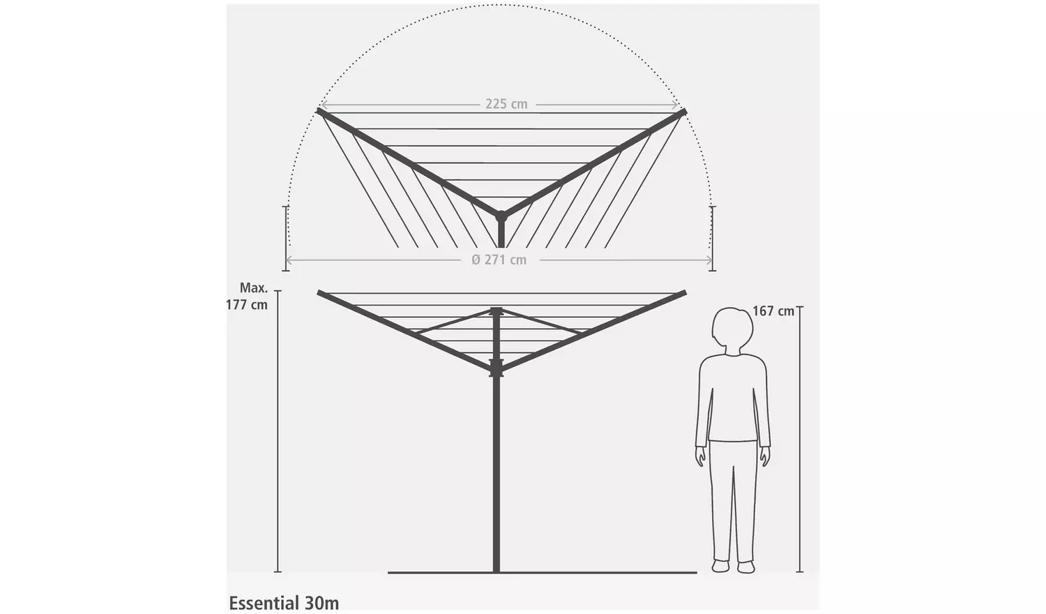 Brabantia Essential 30m 3 Arm Rotary Airer with Ground Tube