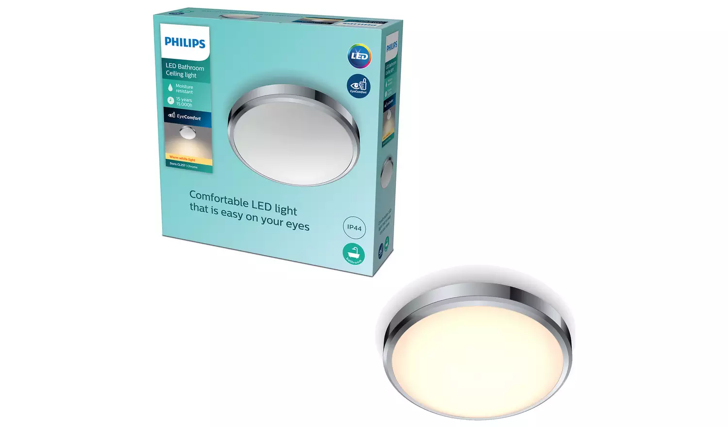 Philips Doris Luminaire Bathroom LED Ceiling Light - Chrome