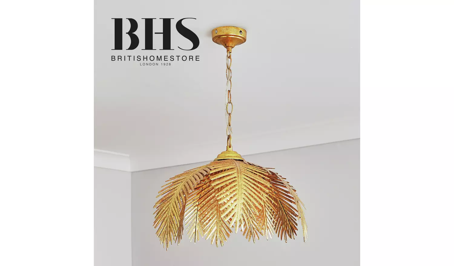 BHS Brooklyn Leafy Metal Pendant Ceiling Light - Gold
