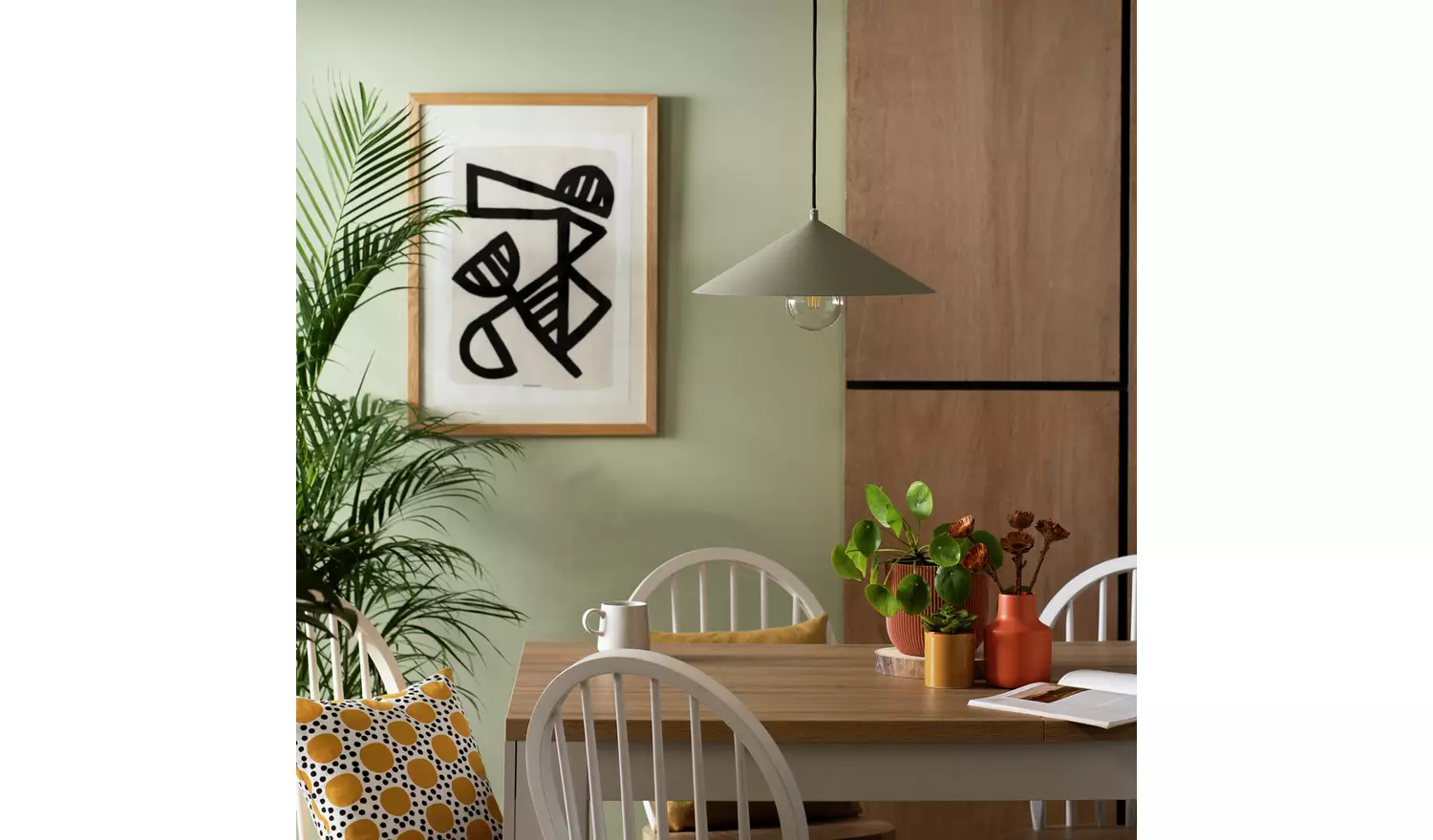 Habitat Cone Large 39cm Metal Ceiling Pendant Light - Sage