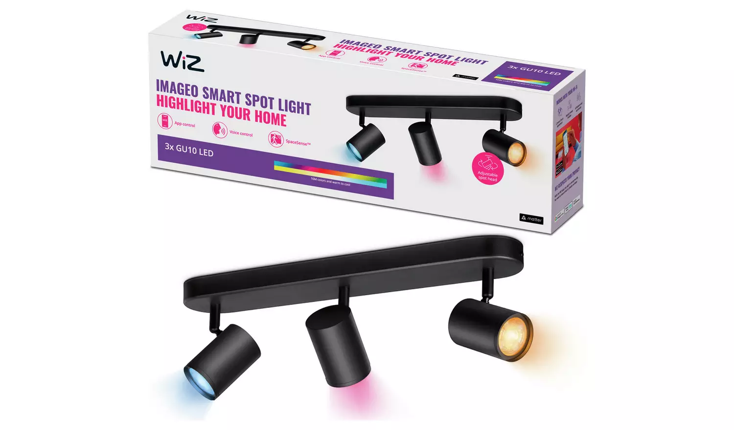 Philips WiZ Imageo Metal 3 Light LED Spotlight-Black