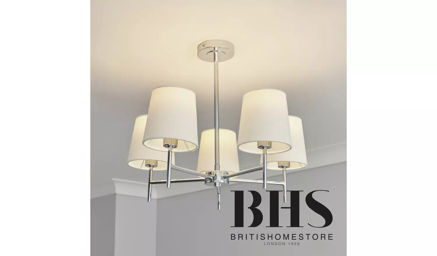 BHS Louisa Metal 5 Light Semi Flush Ceiling Light- White