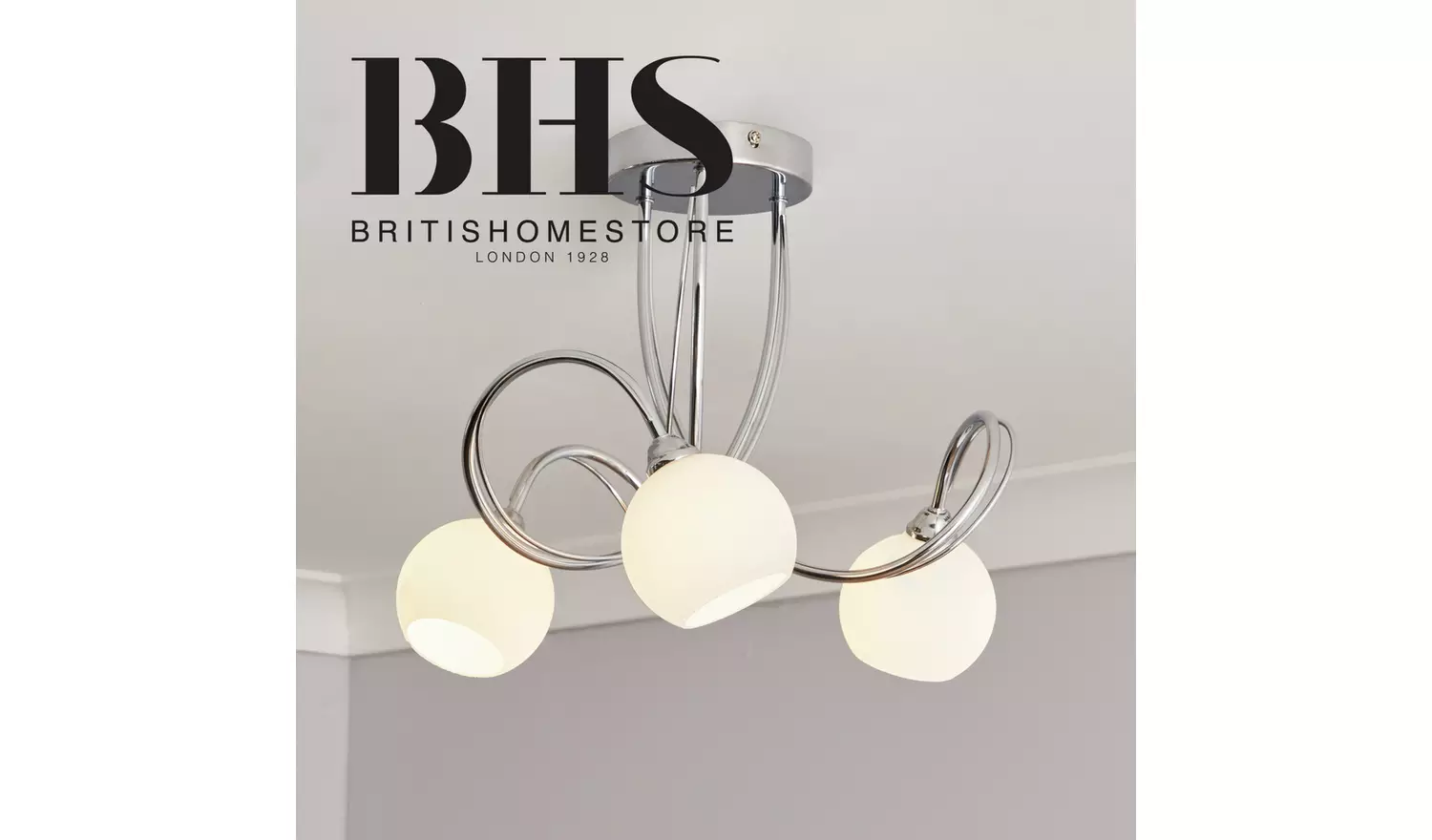 BHS Acacia Glass 3 Light Flush to Ceiling Light - Chrome