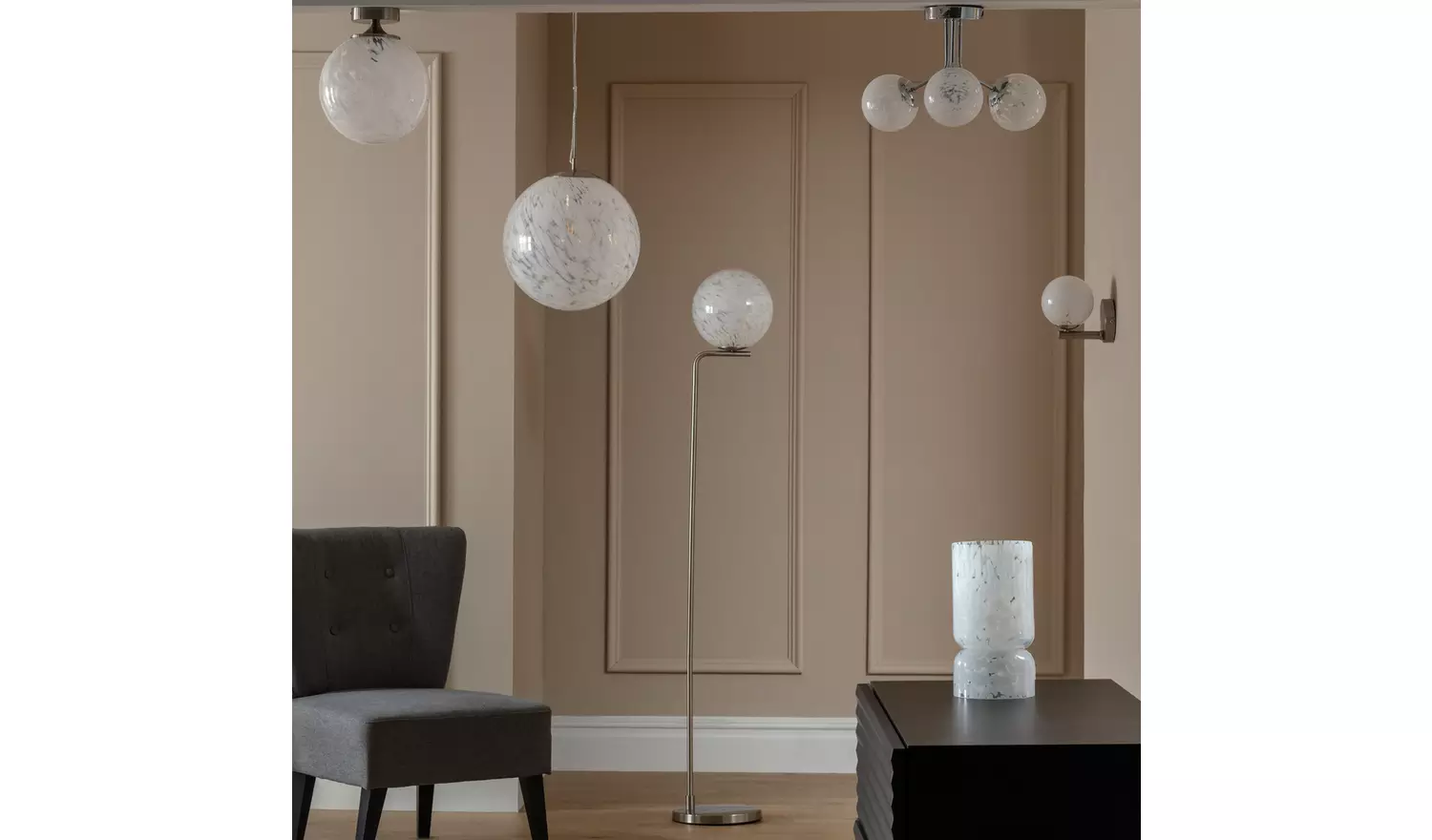 Habitat White Confetti Metal&Glass Ball Pendant Light- White