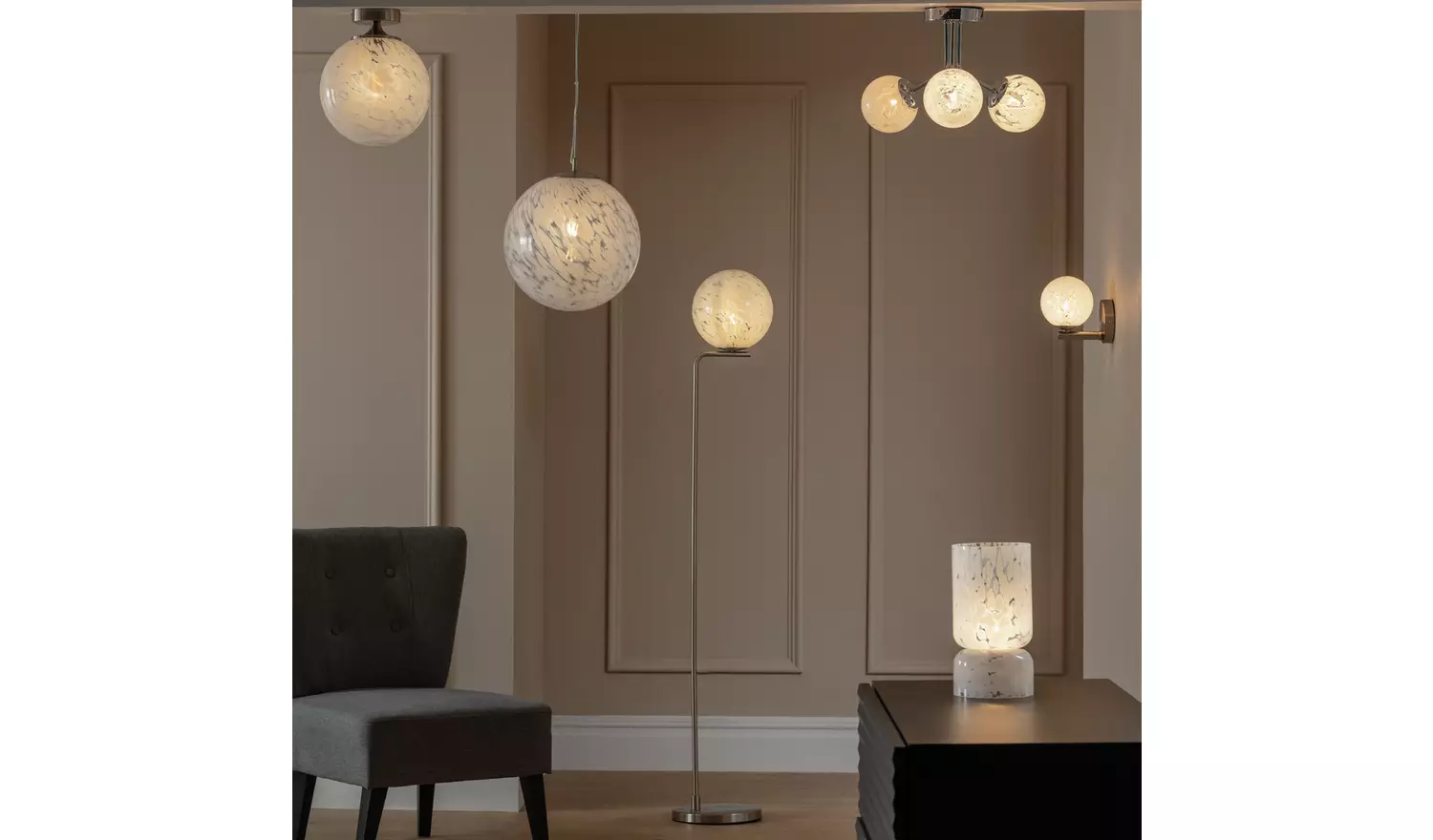 Habitat White Confetti Metal&Glass Ball Pendant Light- White