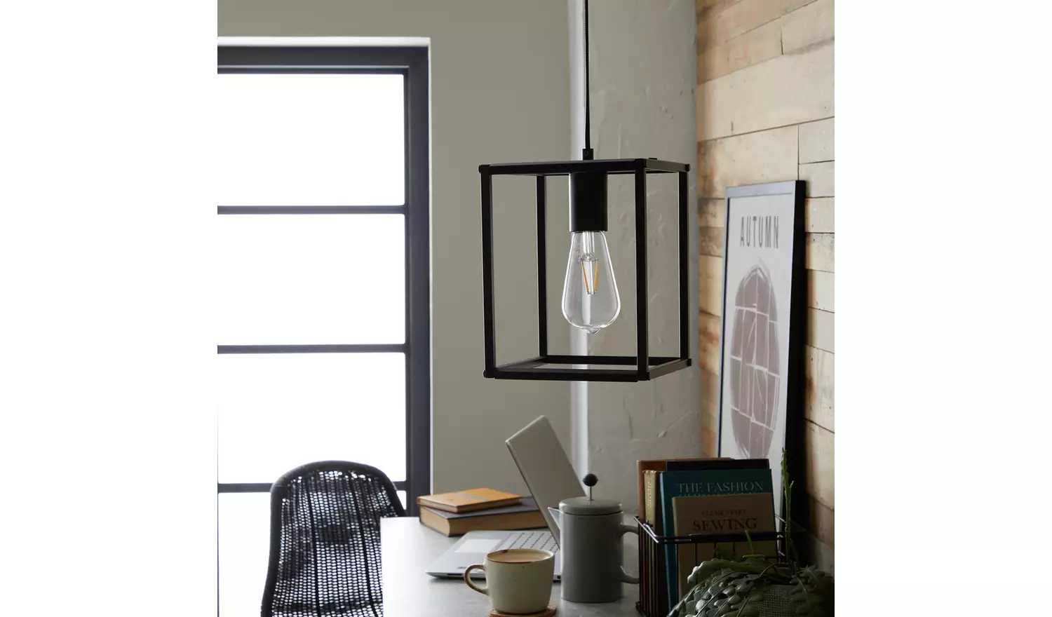 Argos Home Carriage Metal Pendant Light - Matt Black