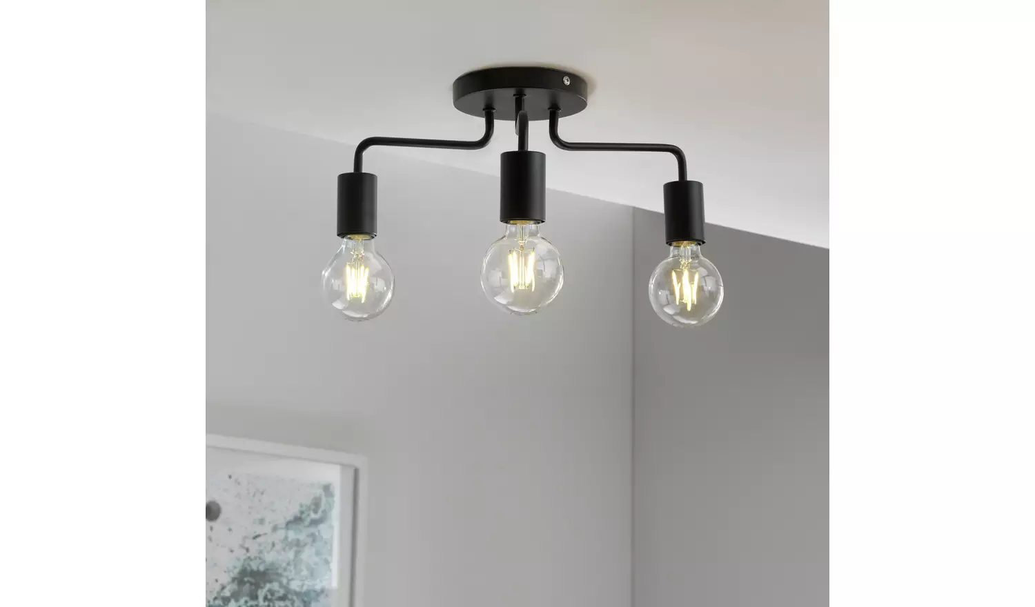 Habitat Rayner 3 Light Flush Ceiling Light - Black