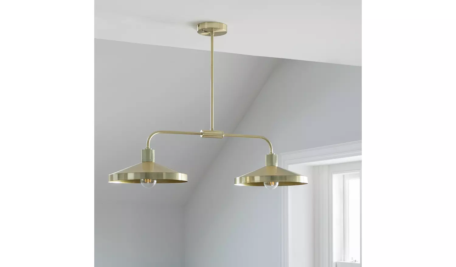 Habitat Cone Metal 2 Light Pendant Bar Light - Brass