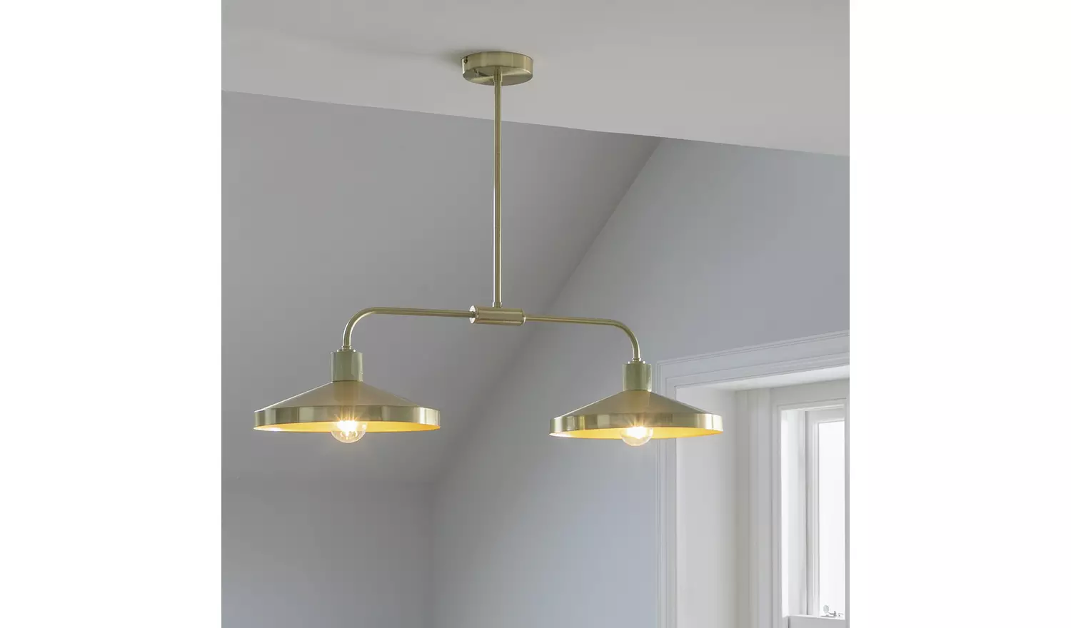 Habitat Cone Metal 2 Light Pendant Bar Light - Brass
