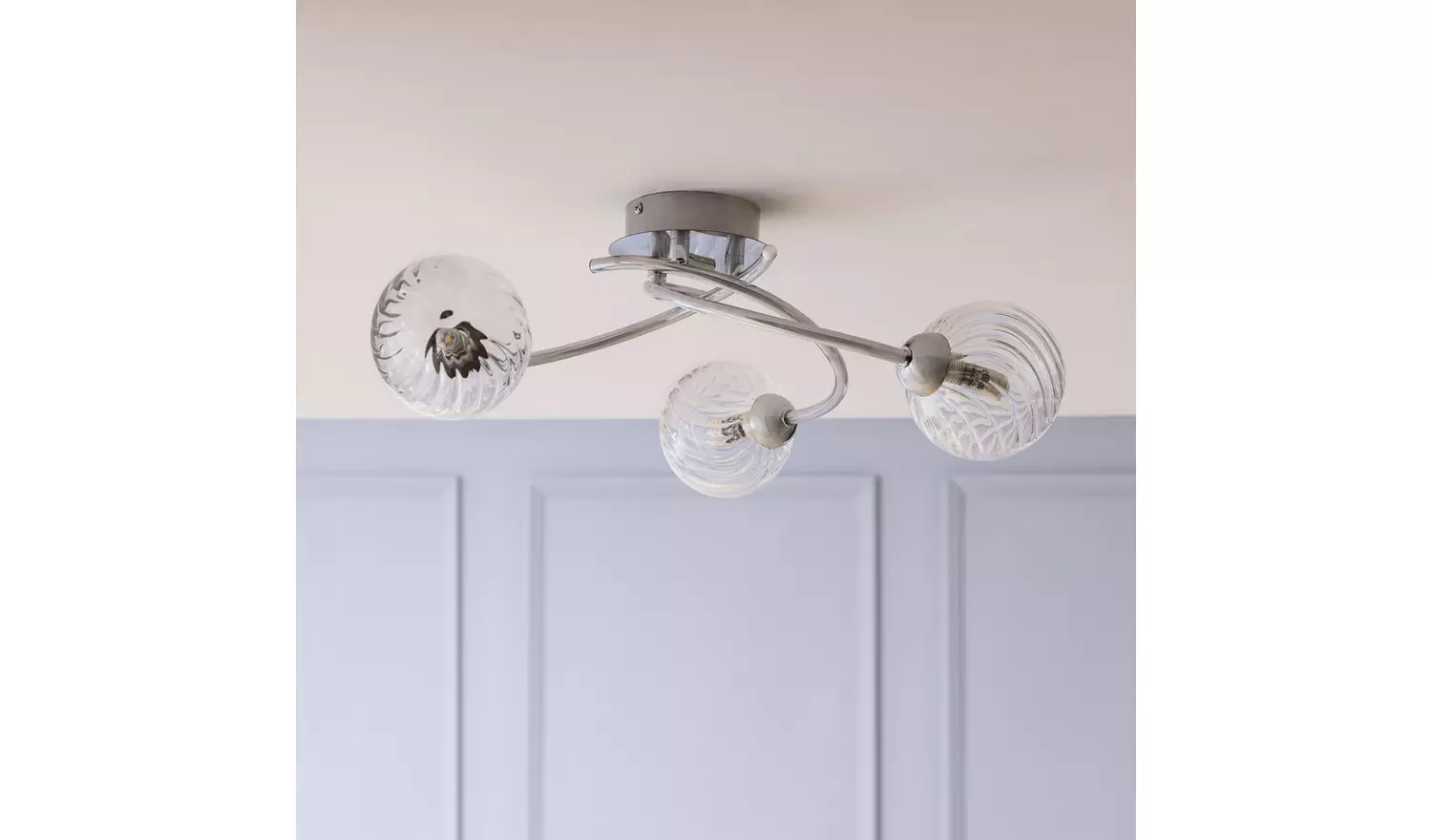Argos Home Ribbed Globe Steel 3 Light Ceiling Light - Chrome
