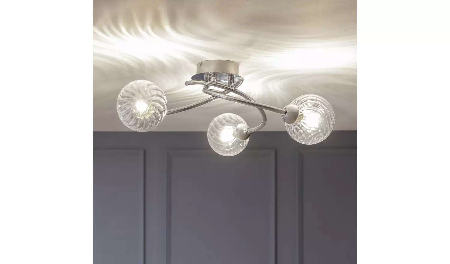 Argos Home Ribbed Globe Steel 3 Light Ceiling Light - Chrome