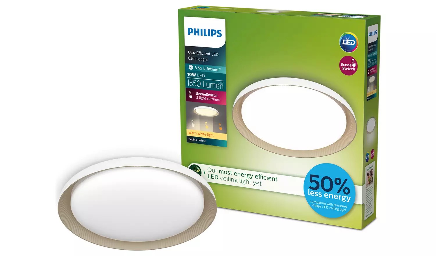 Philips LED Pebblo Scene Switch Ceiling Light - White