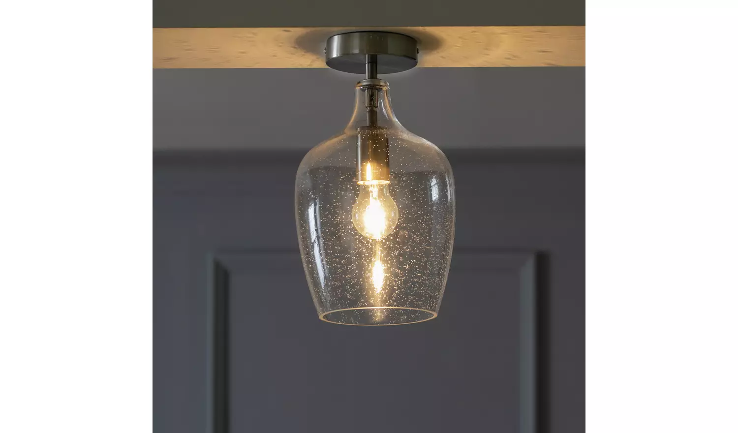 Habitat Abas Glass Flush to Ceiling Light - Satin Nickel