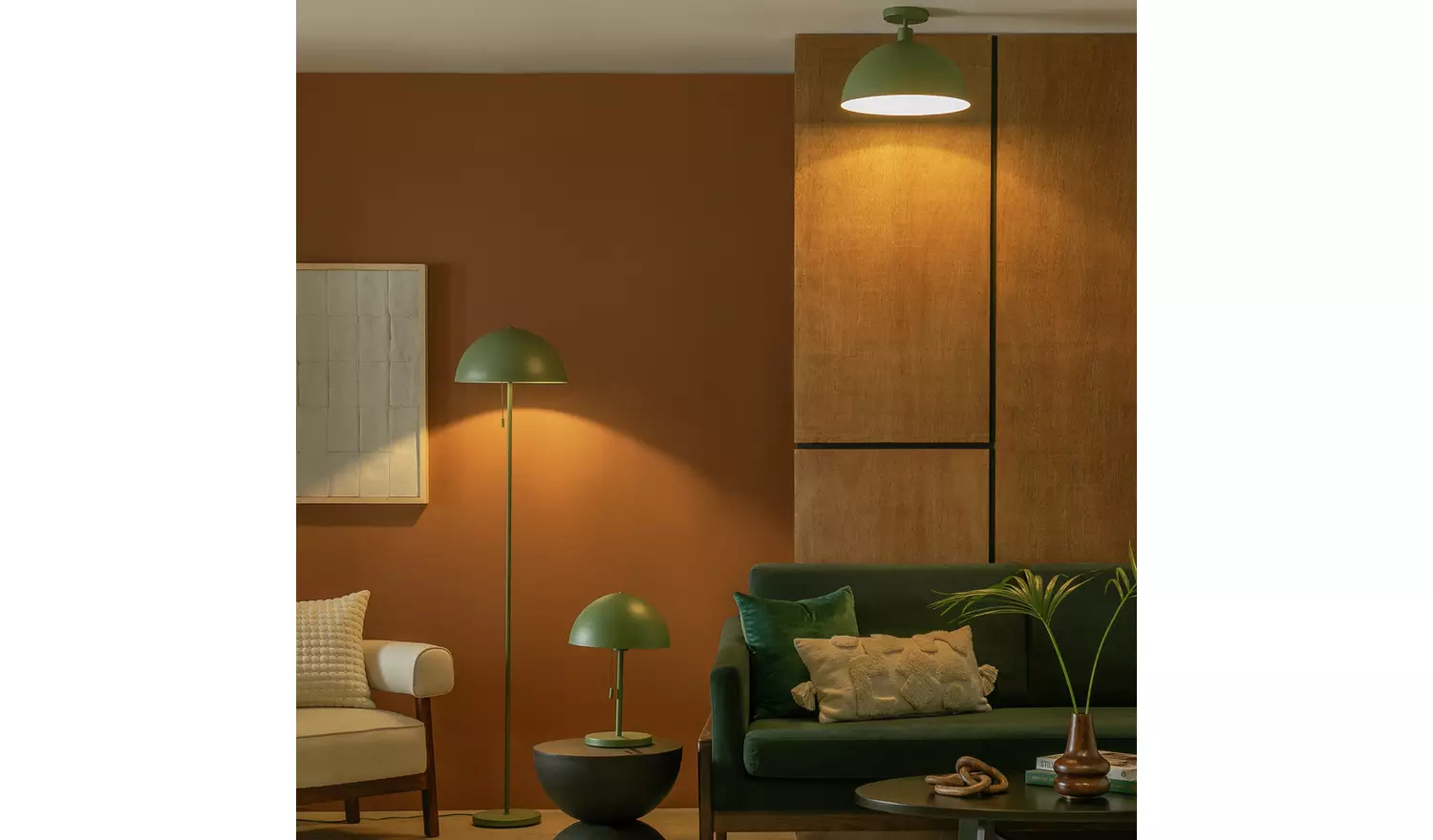 Habitat Steel Mushroom Flush Celling Light - Green