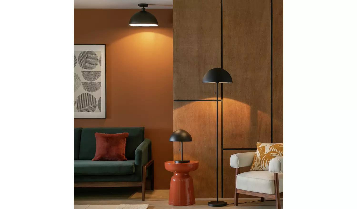 Habitat Steel Mushroom Flush Ceiling Light - Black