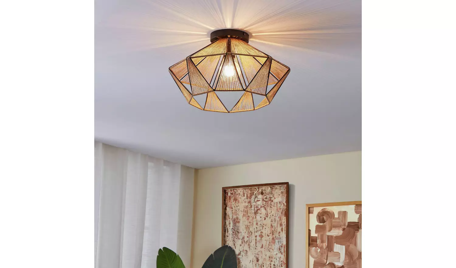 EGLO Adwickle Steel & Yarn Flush Ceiling Light - Natural