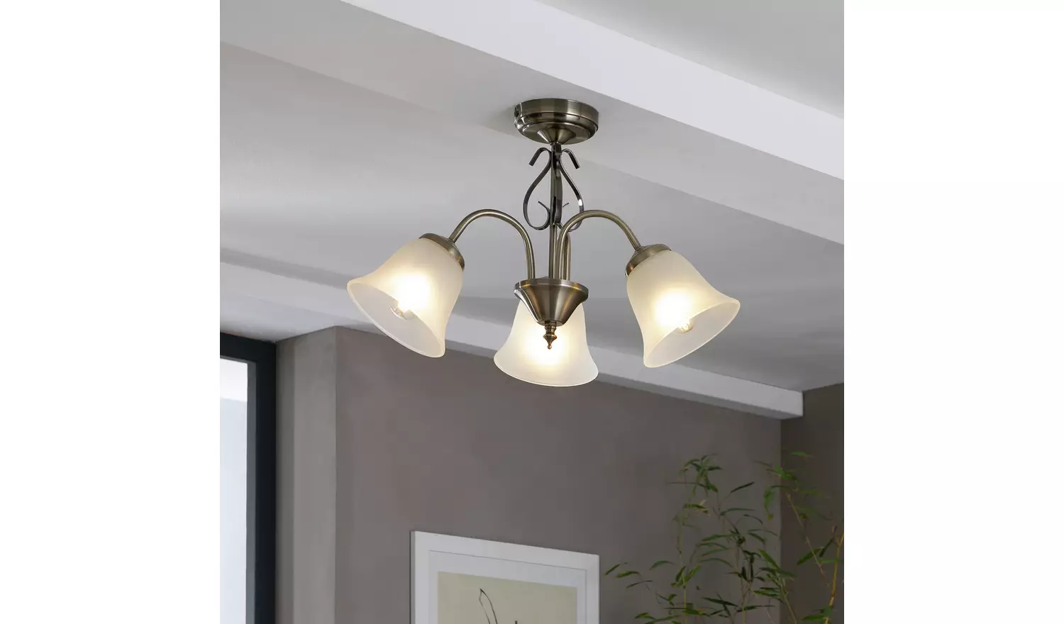 Argos Home Elisa 3 Light Glass Ceiling Light - Antique Brass