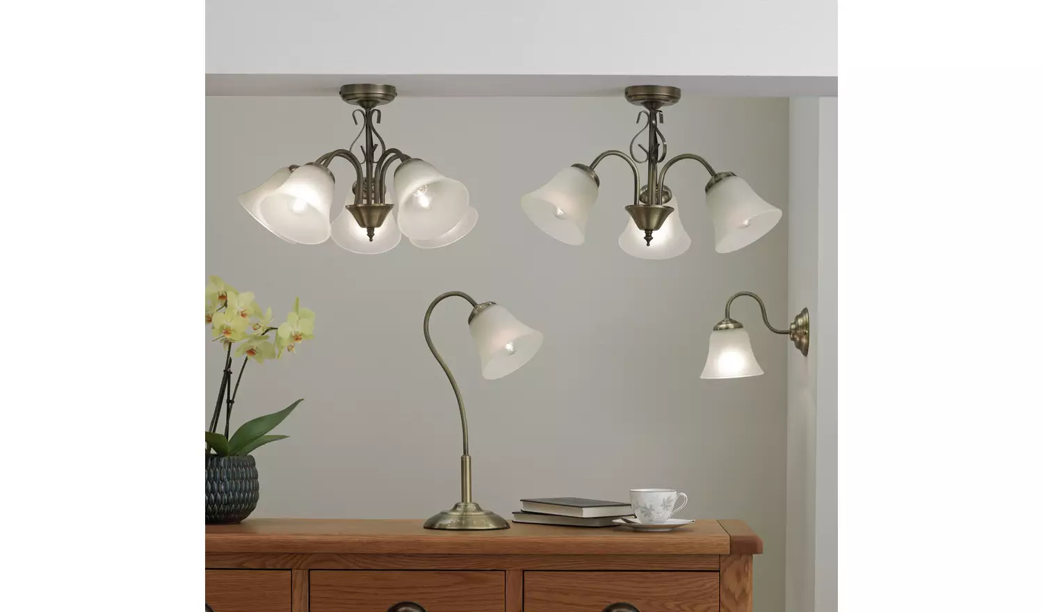 Argos Home Elisa 3 Light Glass Ceiling Light - Antique Brass