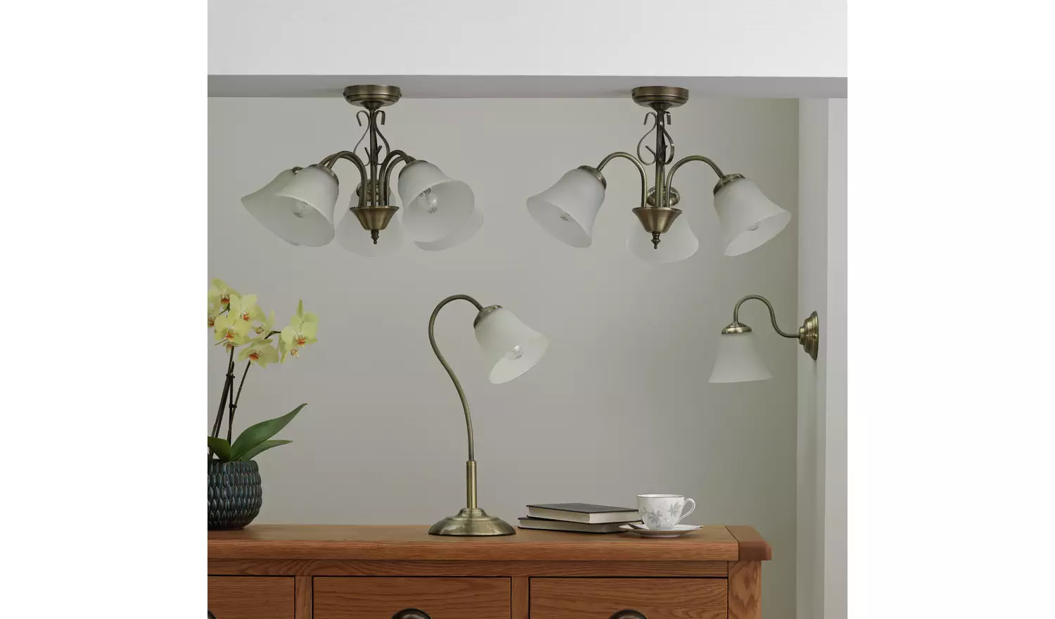 Argos Home Elisa 3 Light Glass Ceiling Light - Antique Brass