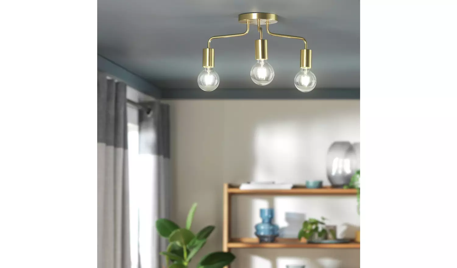Habitat Rayner 3 Light Flush Ceiling Light - Brass