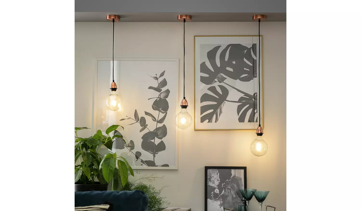 Habitat Pendel Electric Light Fitting Black & Copper 1.2M