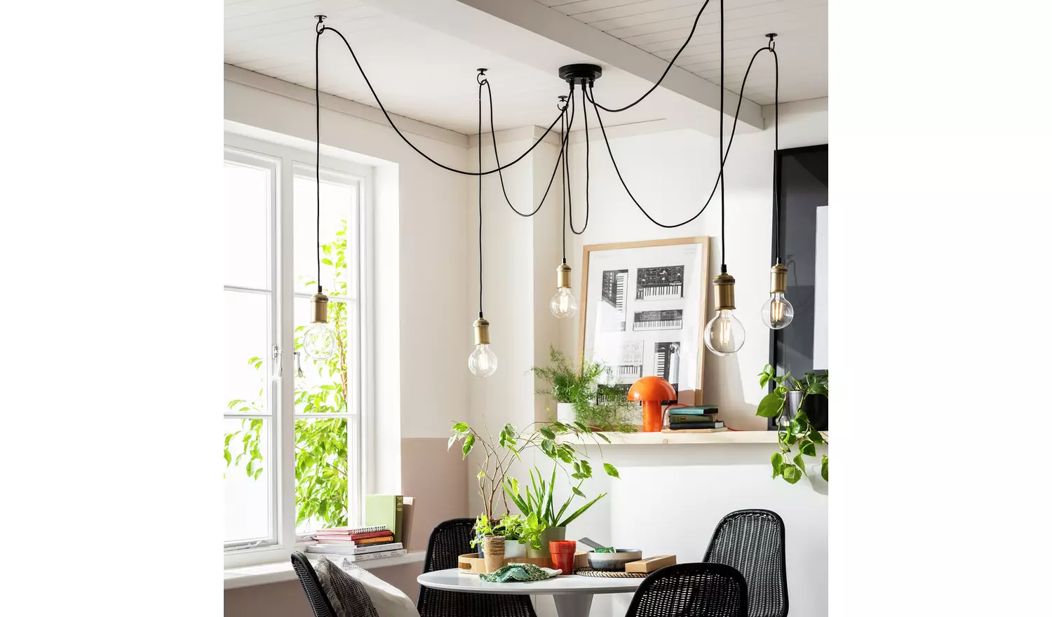 Habitat Nyos Spider 5 Light Chandelier - Black & Brass