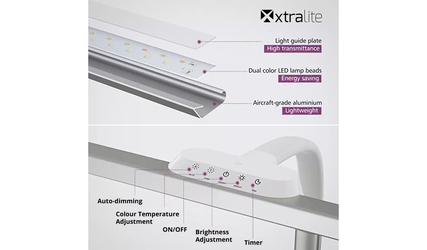 Xtralite Metal LED Clamp Desk Lamp - Silver & White