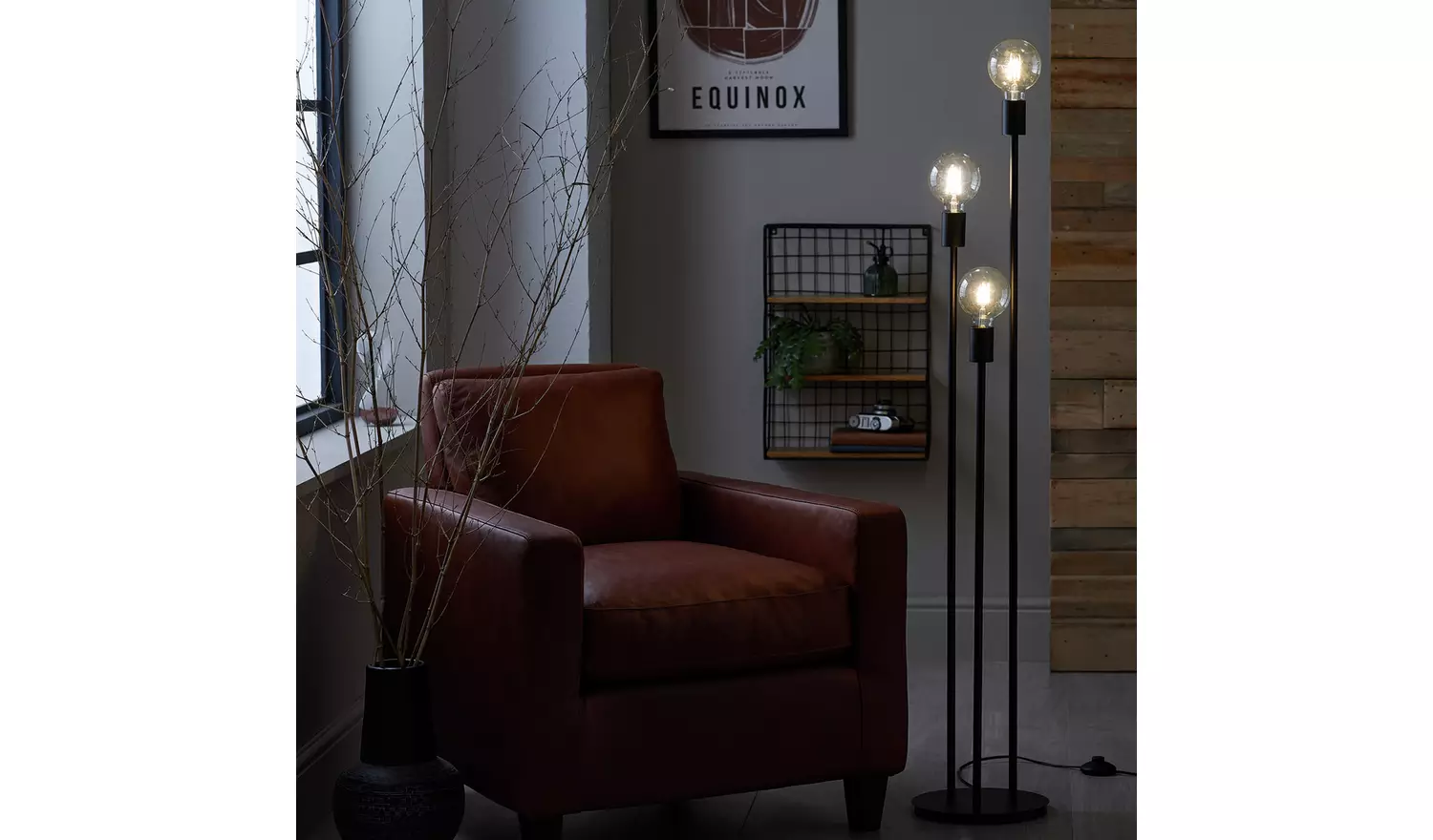 Habitat Exposed Bulb 3 Light Floor Lamp - Black