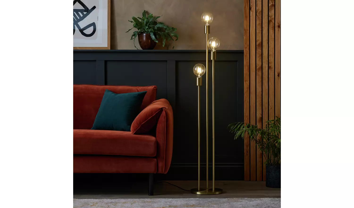 Habitat Exposed Bulb 3 Light Floor Lamp - Brass