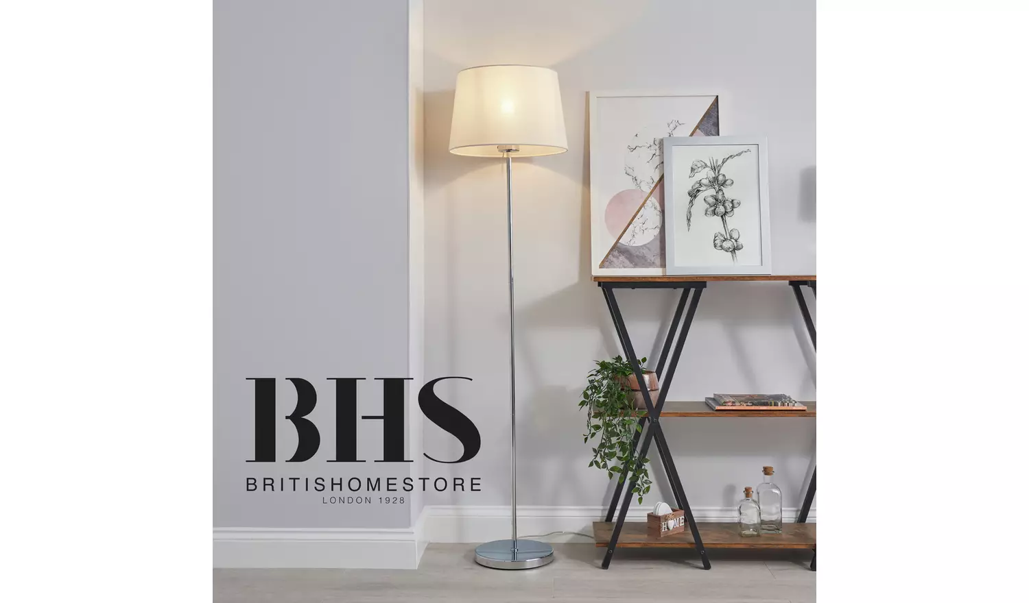 BHS Louisa Touch Floor Lamp - Chrome & White