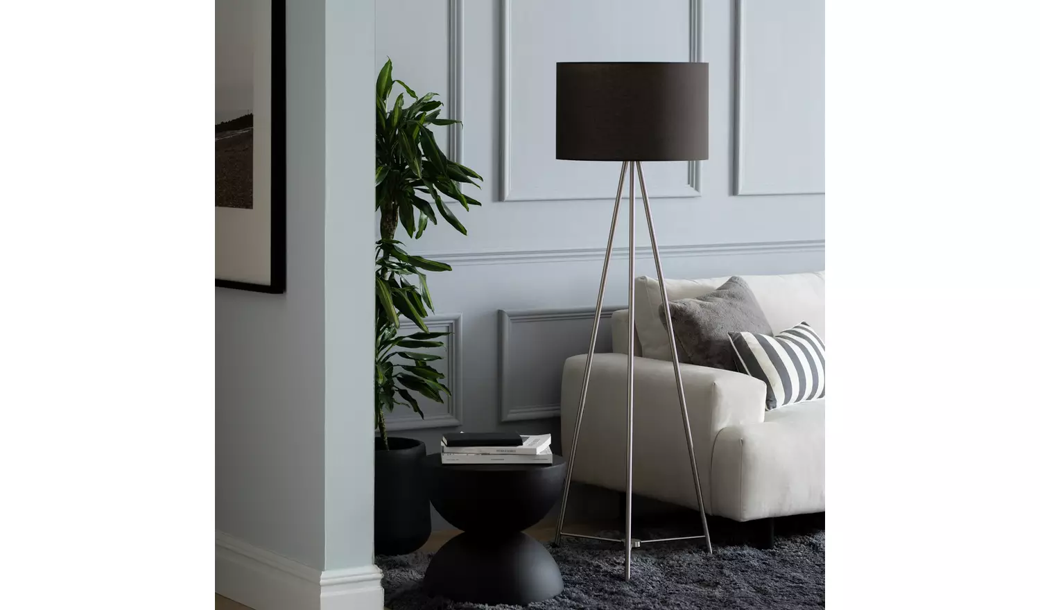 Habitat Leone Brushed Tripod Floor Lamp - Chrome & Grey