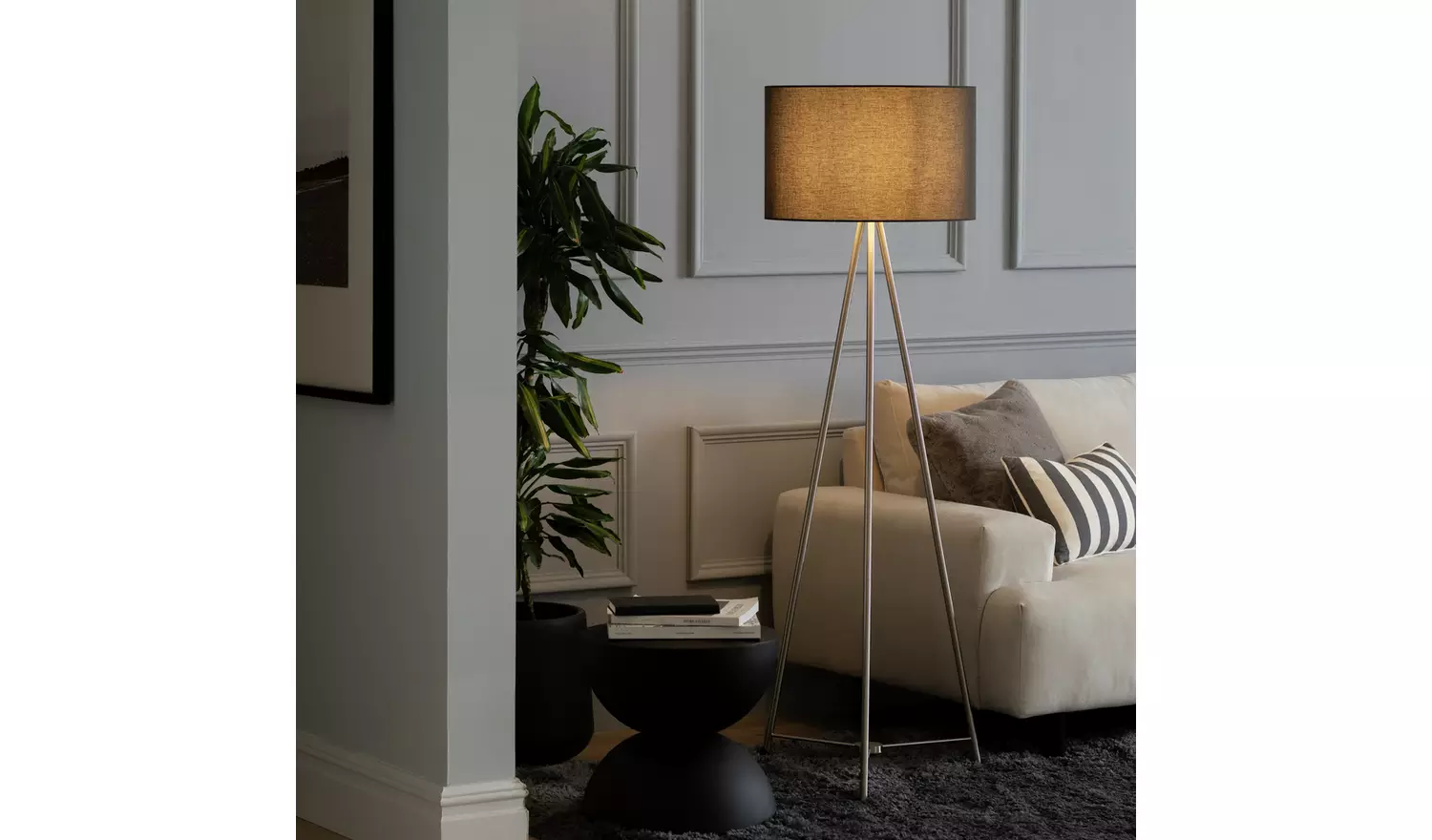 Habitat Leone Brushed Tripod Floor Lamp - Chrome & Grey