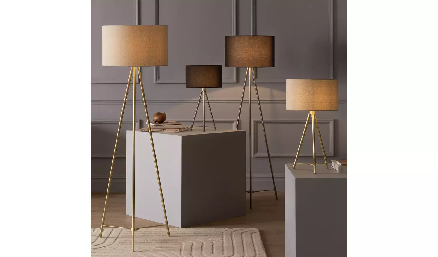 Habitat Leone Brushed Tripod Floor Lamp - Chrome & Grey