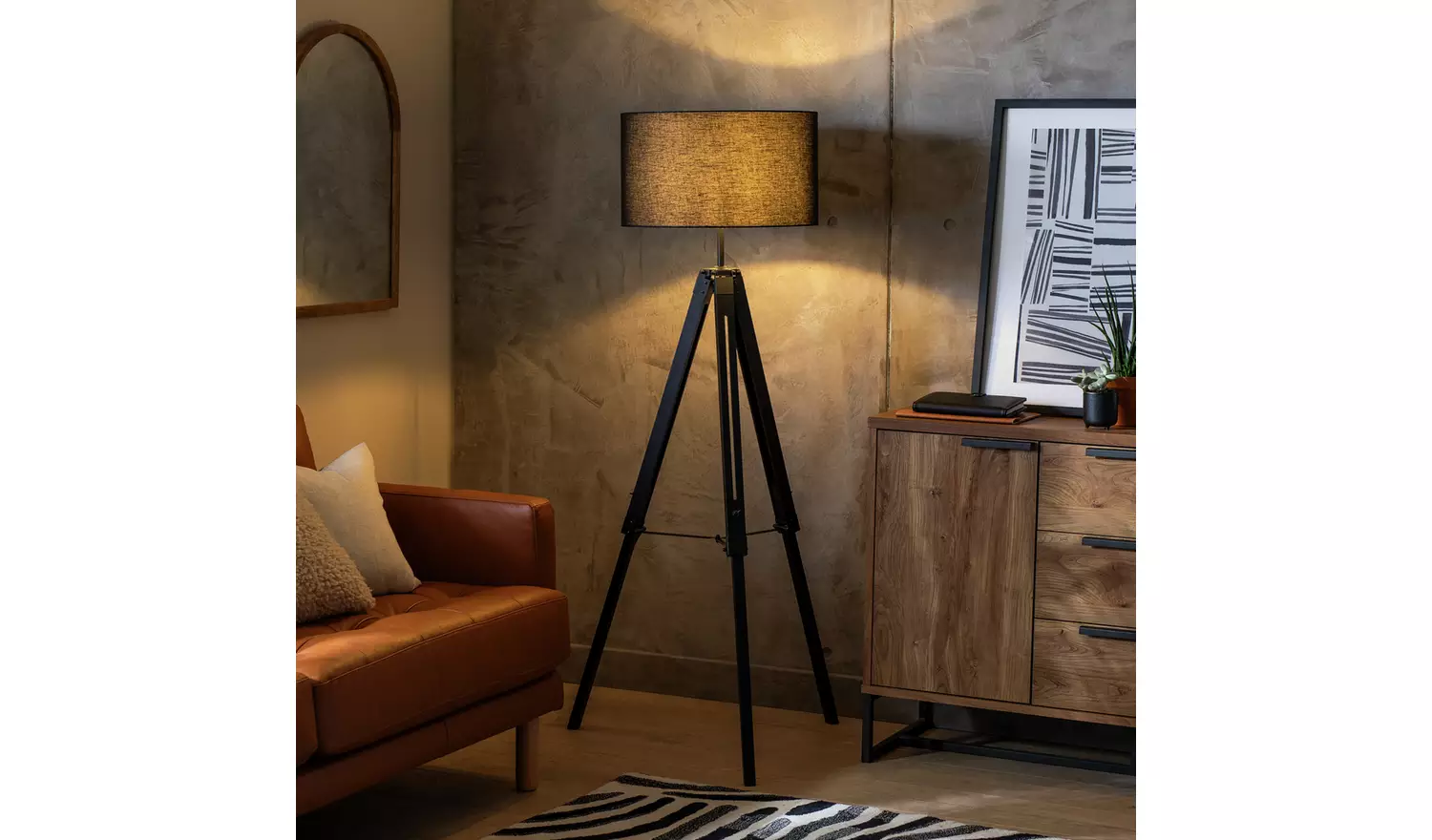 Habitat Lyle Wooden Tripod Floor Lamp - Black