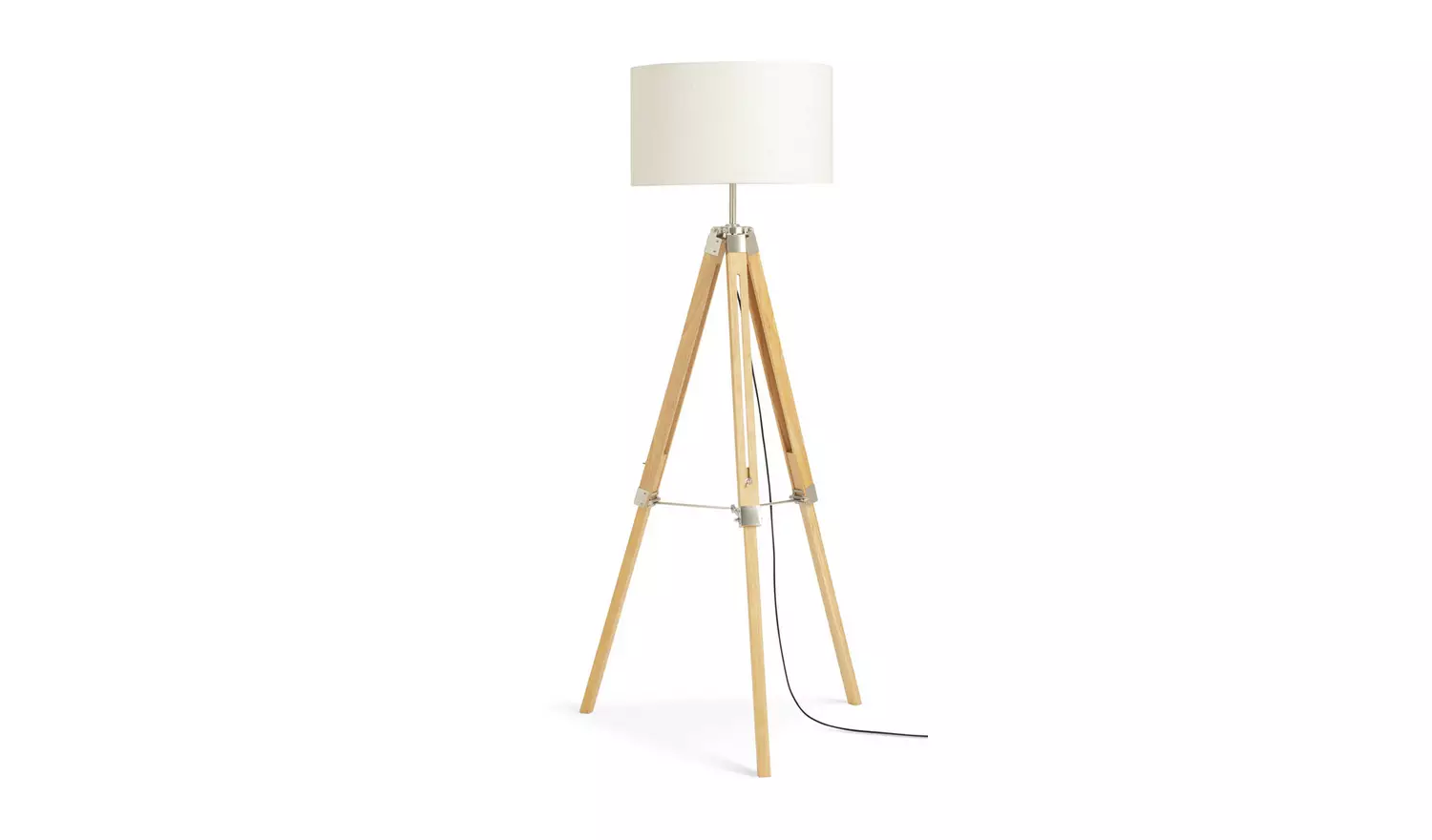 Habitat Lyle Rubber Wood Tripod Floor Lamp - Natural & Cream