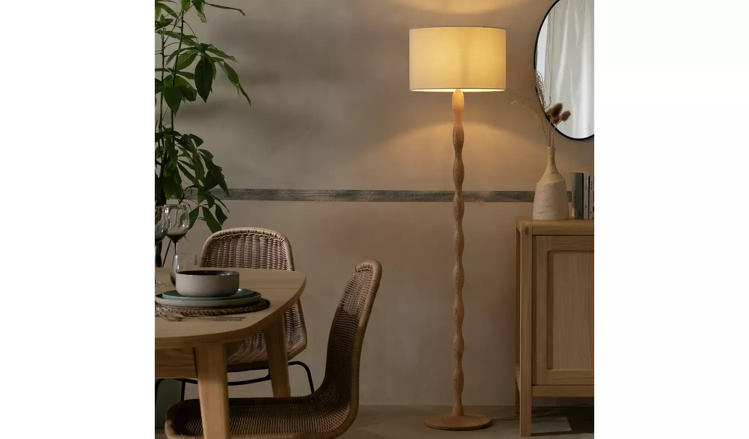 Habitat Bobbin Ash Wood Stick Floor Lamp - Natural