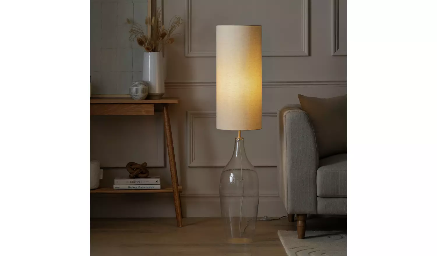 Habitat Abas Brushed Chrome&Bubble Glass Floor Lamp - Nickel