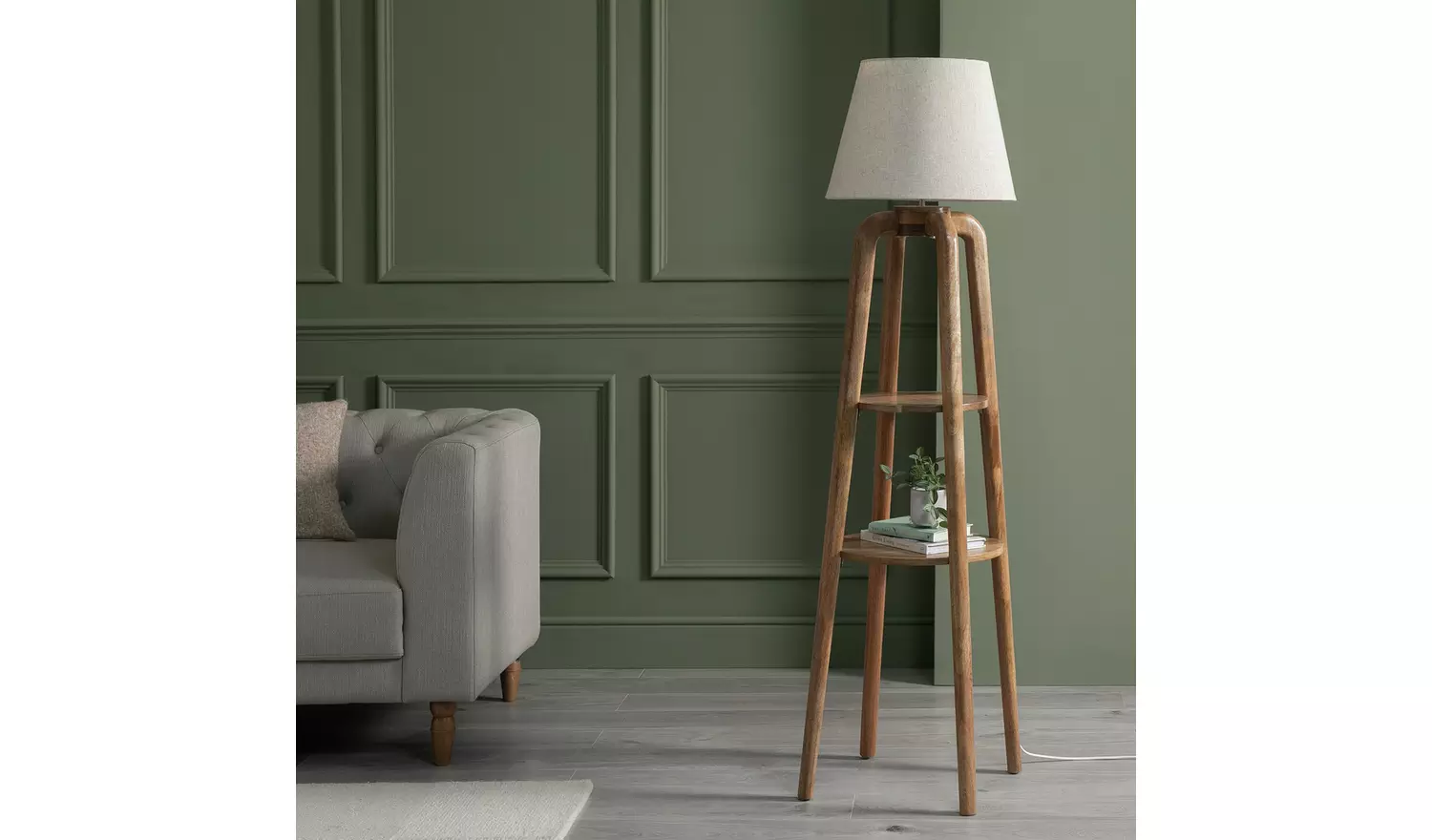 Habitat Mango Wood Shelved Floor Lamp - Natural