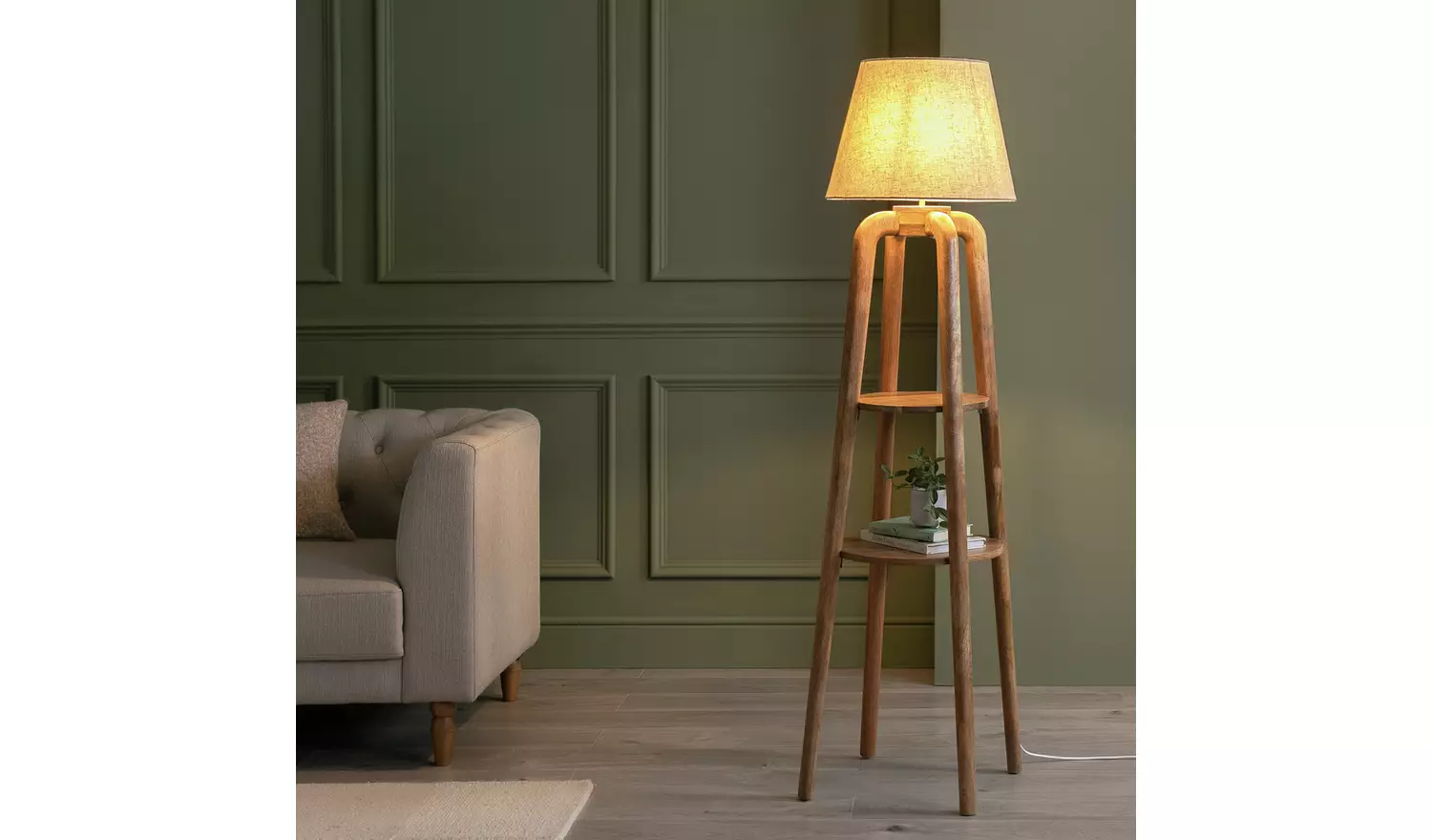 Habitat Mango Wood Shelved Floor Lamp - Natural