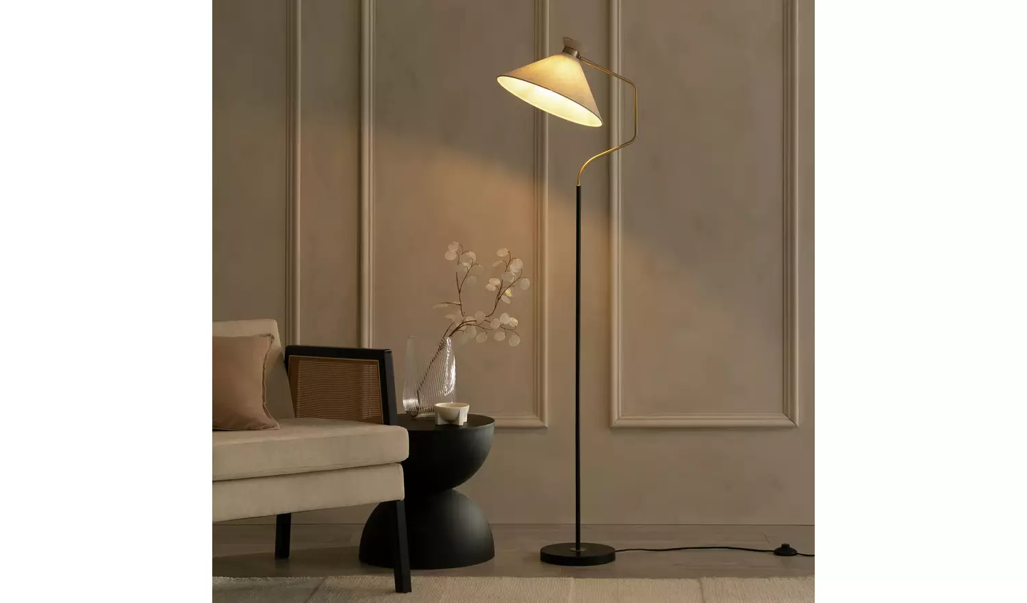 Habitat Bent Shaded Floor Lamp - Black & Gold