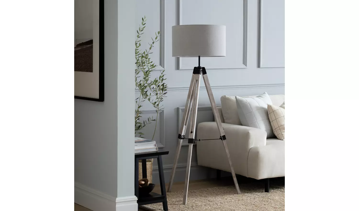 Habitat Lyle Wooden Tripod Floor Lamp - Grey
