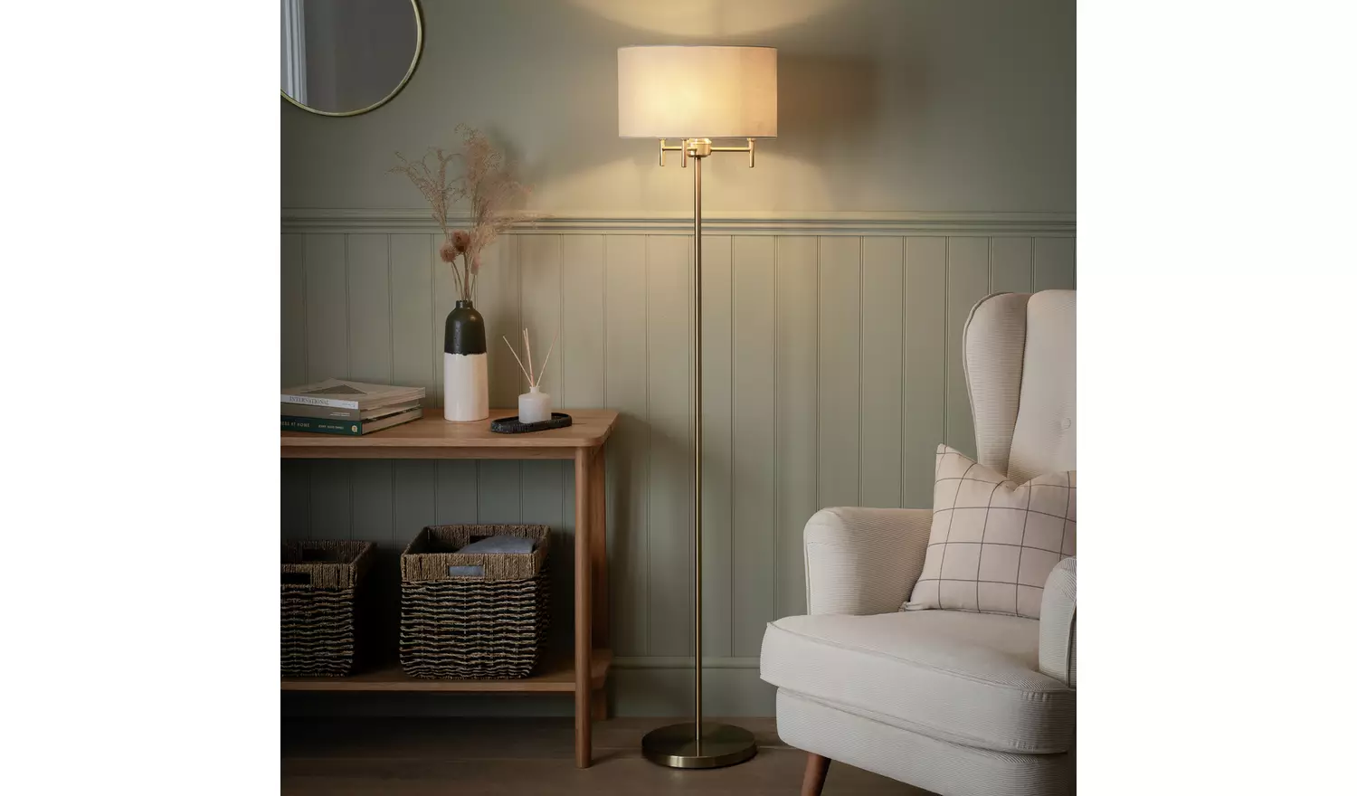 Argos Home Candelabra Brush Brass Stick Floor Lamp - Natural