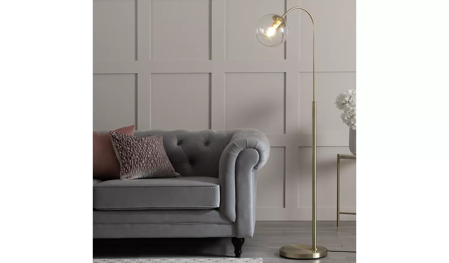 Habitat Coleman Glass Shade Metal Floor Lamp - Brass